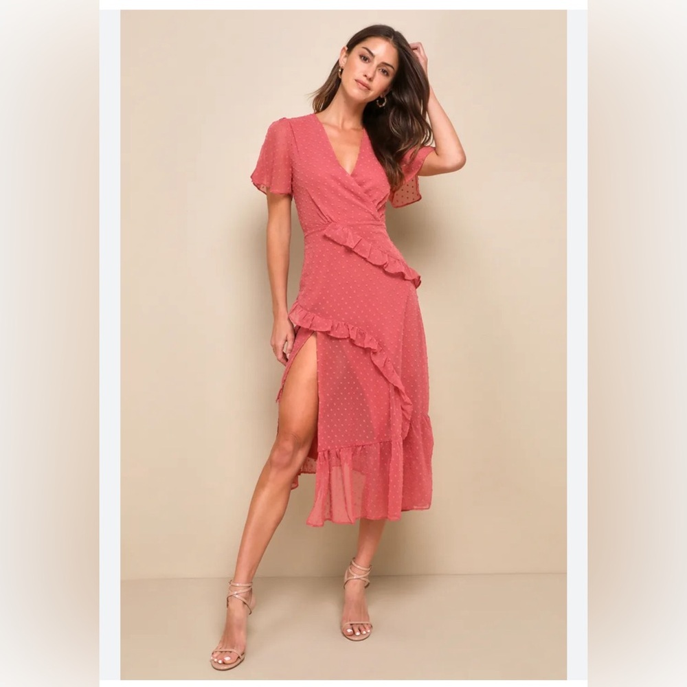 Lulu's Pink Ruffle Wrap Dress